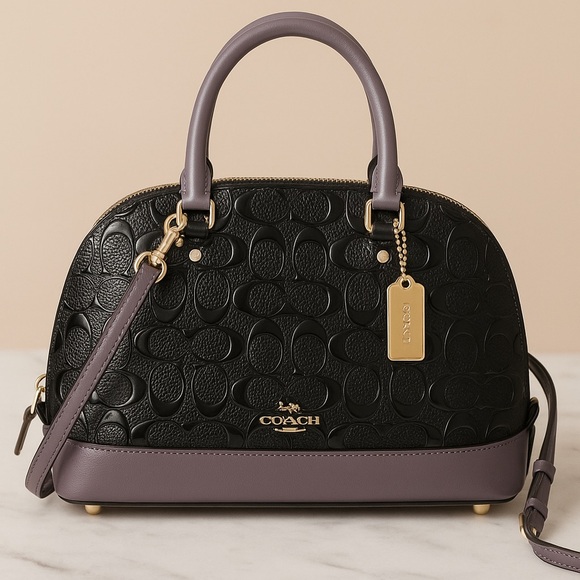 Coach Handbags - Coach Mini Sierra Satchel Black Patent Burgundy Leather Gold Hardware
